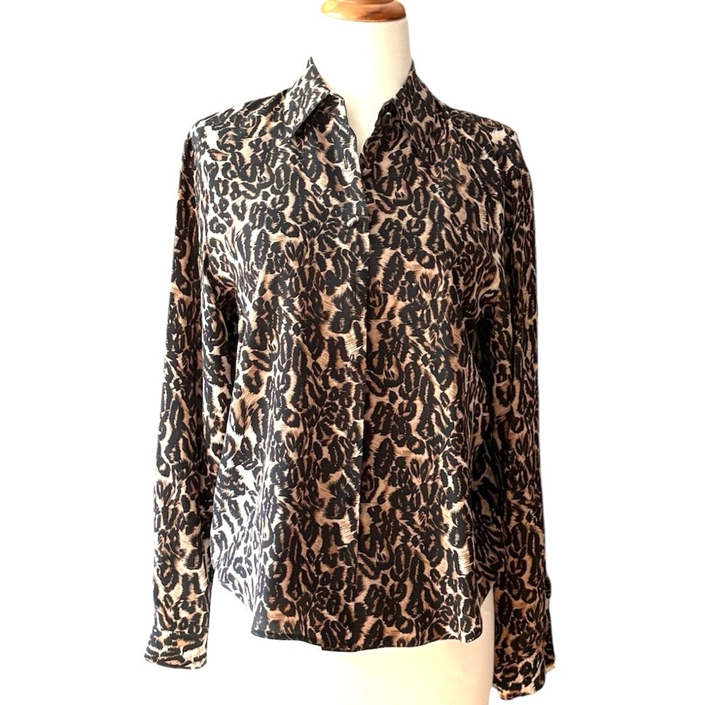 ALLISON TAYLOR Leopard Print Women's Silk Blouse